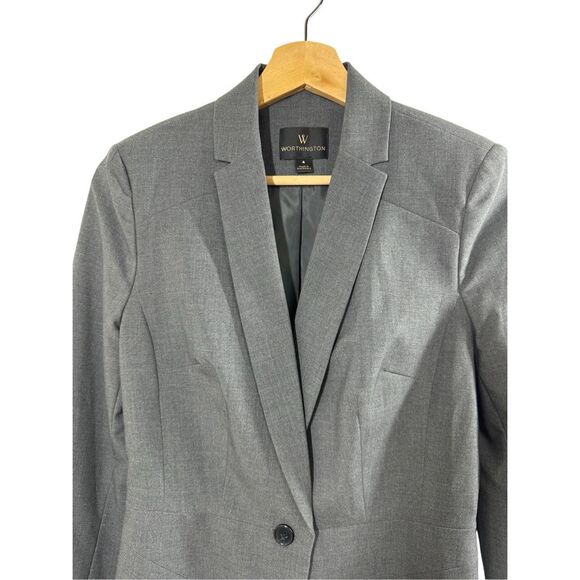 Worthington Gray Long Sleeve Blazer Jacket Size 4 Single Button Formal Career - Picture 2 of 12